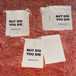 White Hangover Kit Bags with Black Text